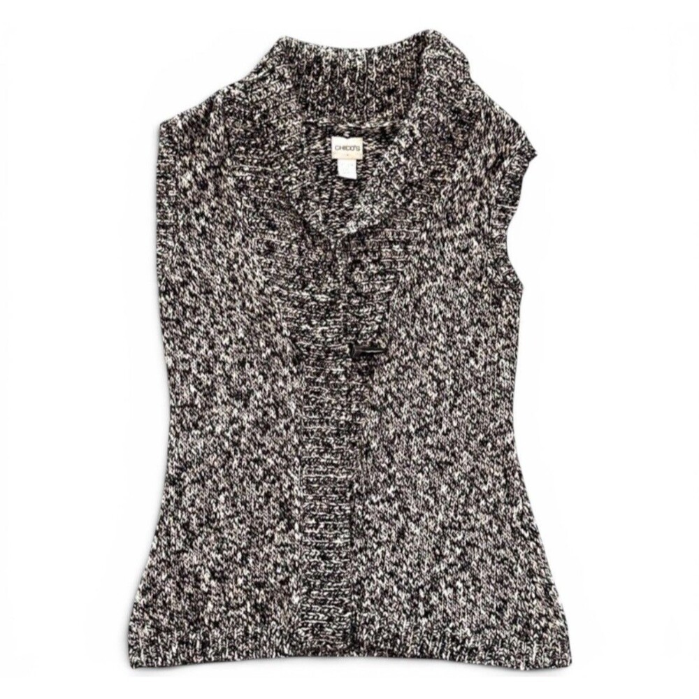 chico's black wool blend collared sweater vest size 1 sleeveless preppy layering